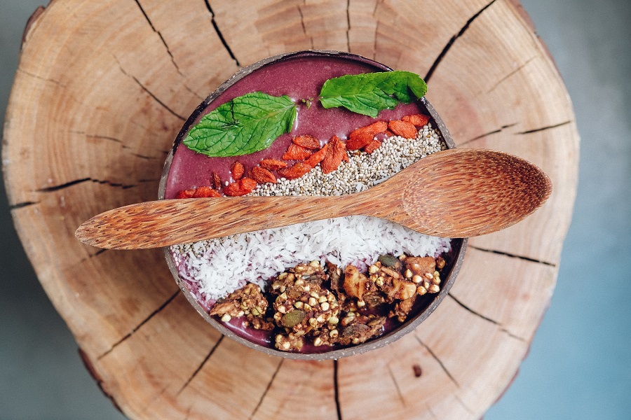 Healthy Smoothie Bowl Breakfast Recipes Overhead View of a Smoothie Bowl with a Wooden Spoon Sat On Top