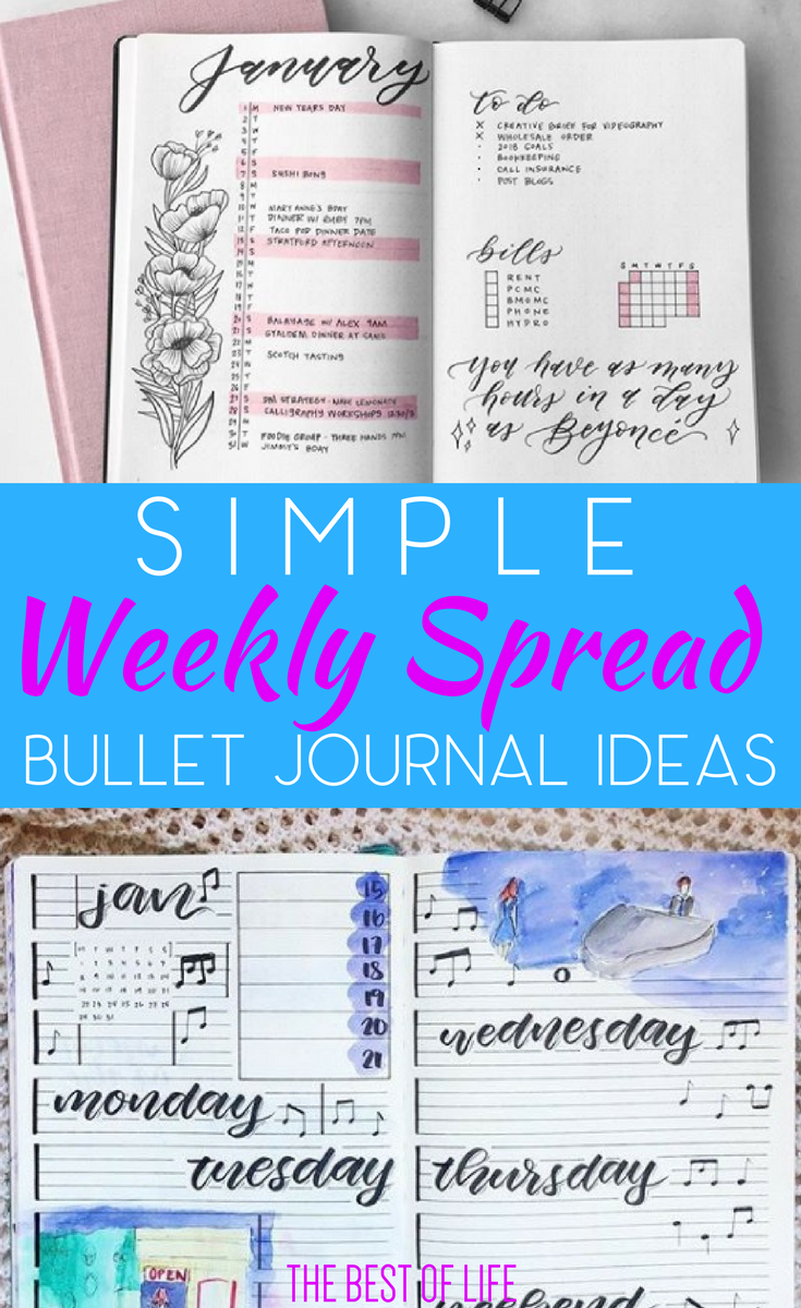The best and most simple weekly spread bullet journal ideas will make it easy to organize your life without working too hard. Bullet Journal Weekly Spread Ideas | Easy Weekly Spread Ideas #bulletjournal #BuJo #weeklyspread #organization #bulletjournaldailylog #journaling
