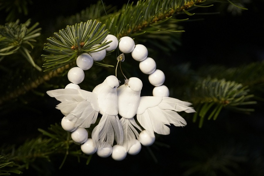 Things to Do on Christmas Morning Turtle Dove Ornaments Hanging on a Christmas Tree