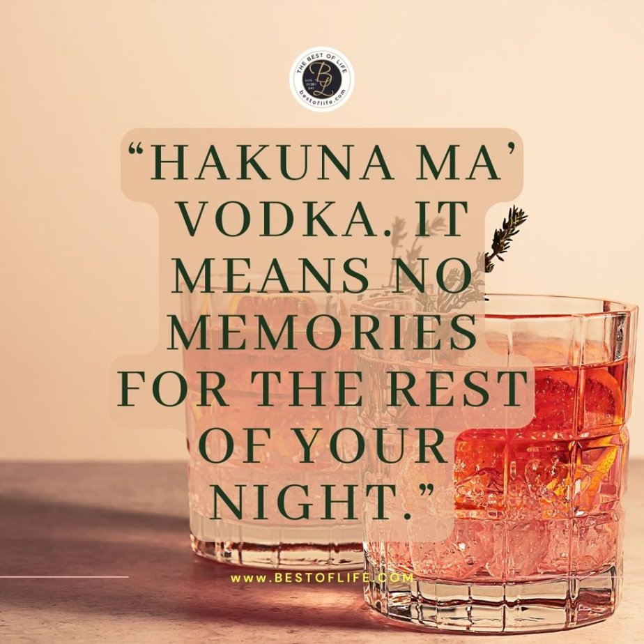 Funny Alcohol Quotes of the Day "Hakuna ma’ vodka. It means no memories for the rest of your night."