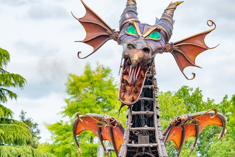 DIY Couple Halloween Costume Ideas for Disney Fans Close Up of Maleficent in Dragon Form for a Parade at Disney World