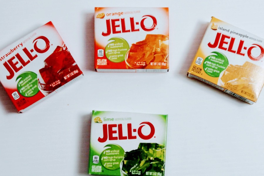 Jello Shots with Rum Recipes Close Up of Four Different Boxes of Jello in Different Flavors