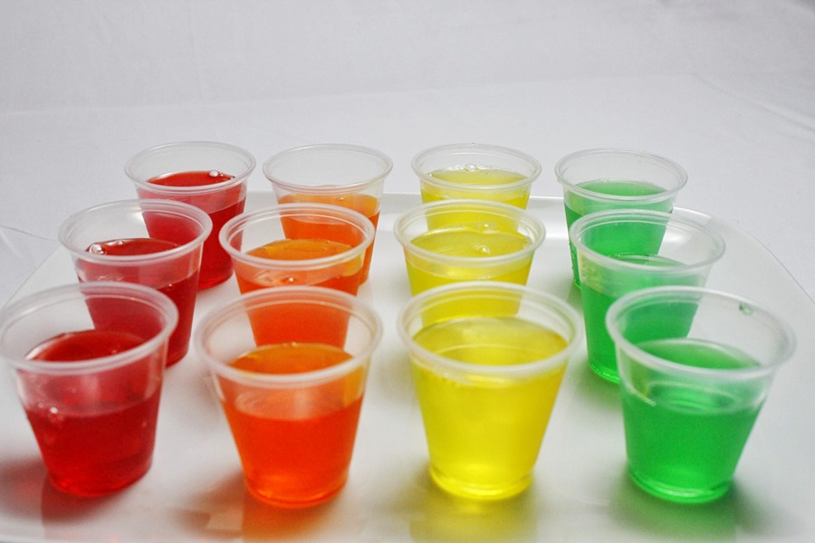 Jello Shots with Rum Recipes for Four Rows of Jello Shots in Red, Orange, Yellow, and Green