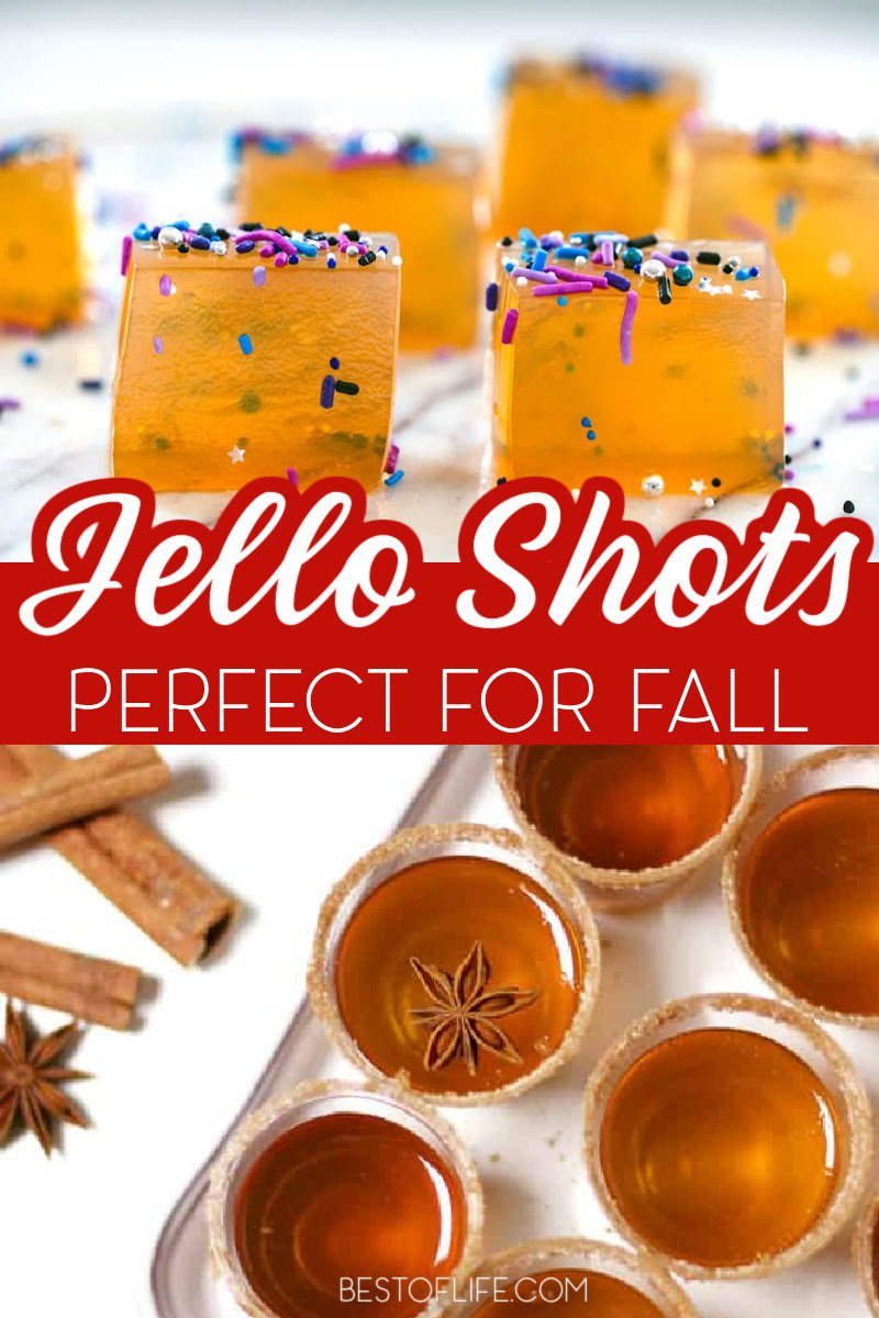 Spice up those fall and winter parties with colorful fall Jello shot recipes! Enjoy these fall Jello shots with family and friends! Fall Cocktail Recipes | Party Planning | Fall Party Recipes | Halloween Recipes | Thanksgiving Recipes | Halloween Cocktail Recipes | Thanksgiving Cocktail Recipes #fallrecipes #jelloshots via @thebestoflife