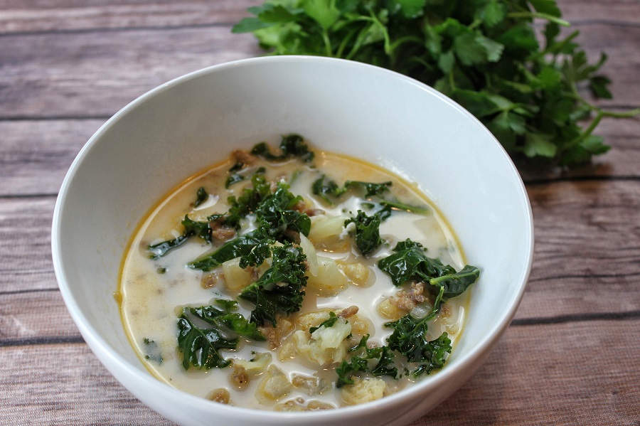 This Instant Pot creamy sausage and kale soup is perfect for family meals and you can easily scale the recipe for a delicious party food. Low Carb Soup Recipes Keto | High Protein Low Carb Soup Recipes | Instant Pot Soup Recipes | Instant Pot Keto Recipes | Healthy Instant Pot Recipes
