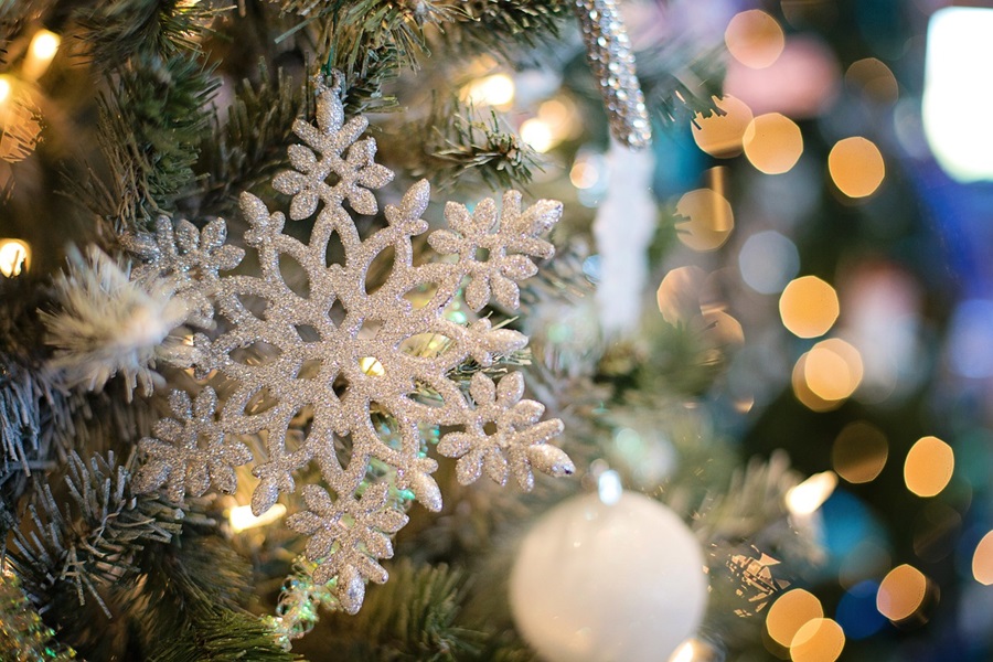 Bullet Journal Holiday Planning Layouts Close Up of a Christmas Ornament in a Christmas Tree