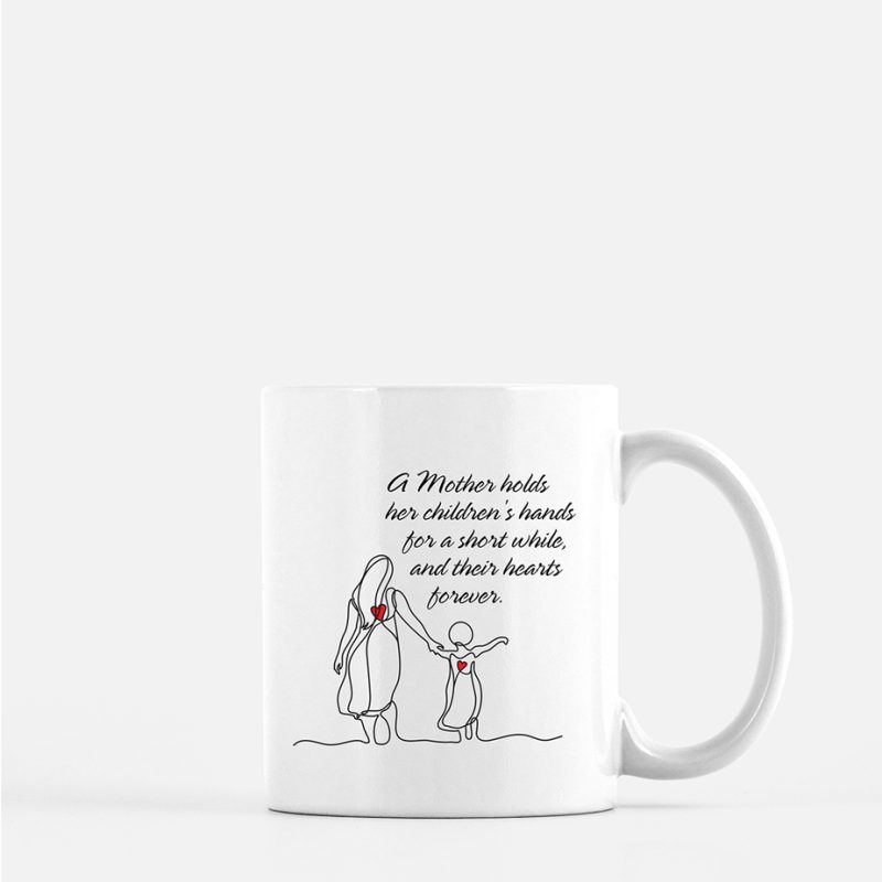 A mother holds her childrens hands for a short while, their hearts forever mug