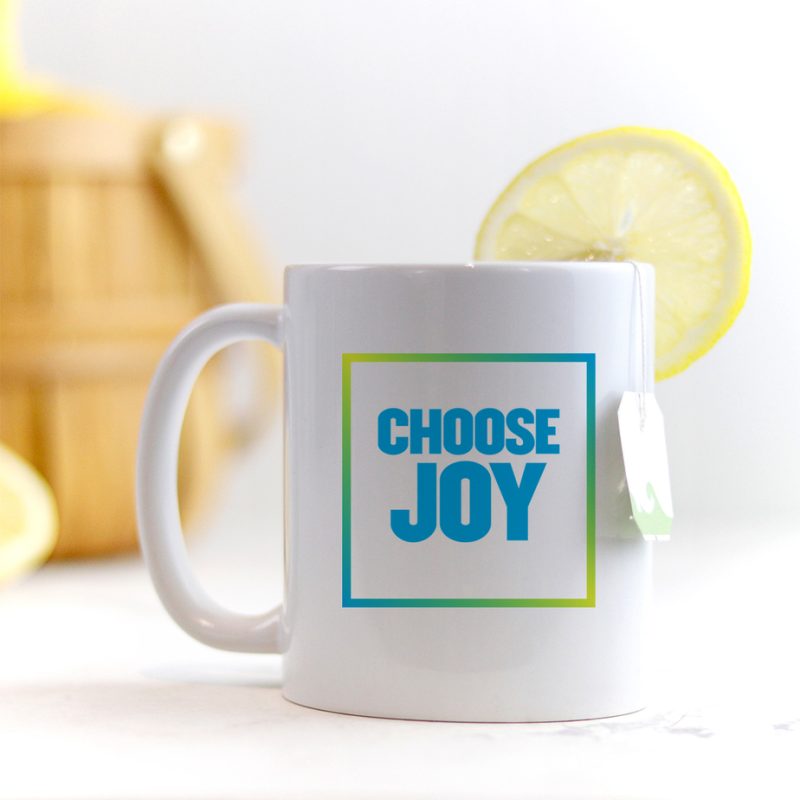Choose Joy Block Font Quote Mug Blue Green Yellow Multicolor