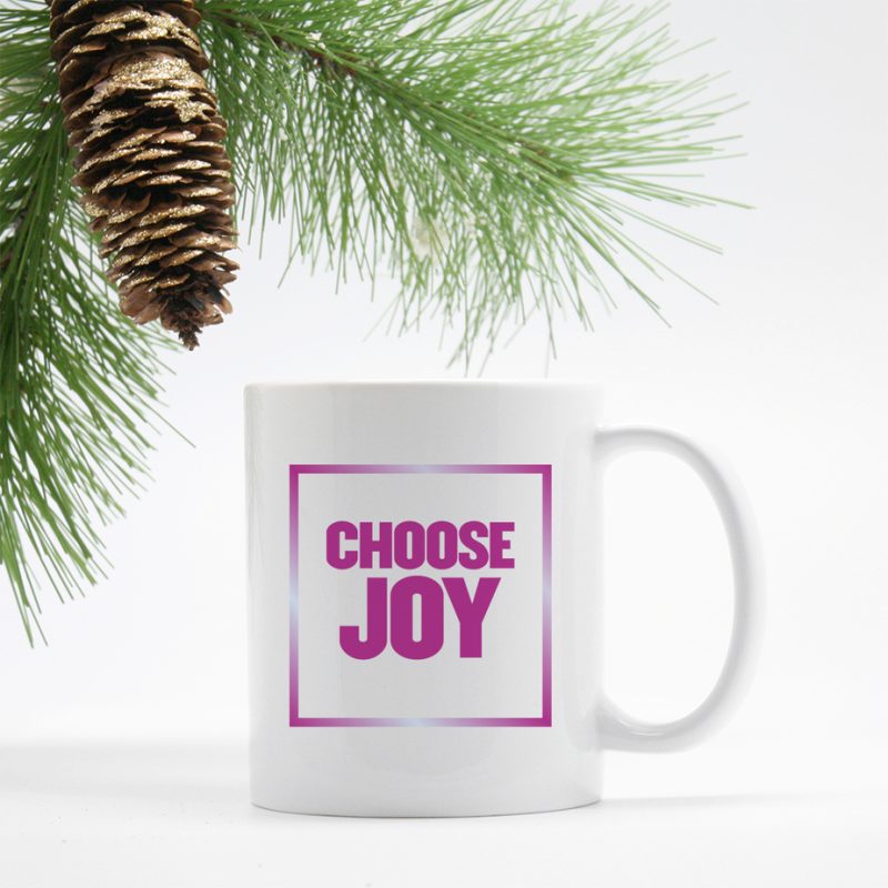 Choose Joy Block Font Quote Mug Purple Burst Color