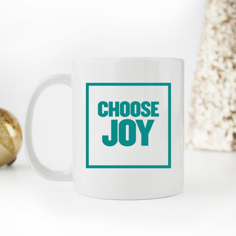 Choose Joy Block Font Coffee Mug in Teal