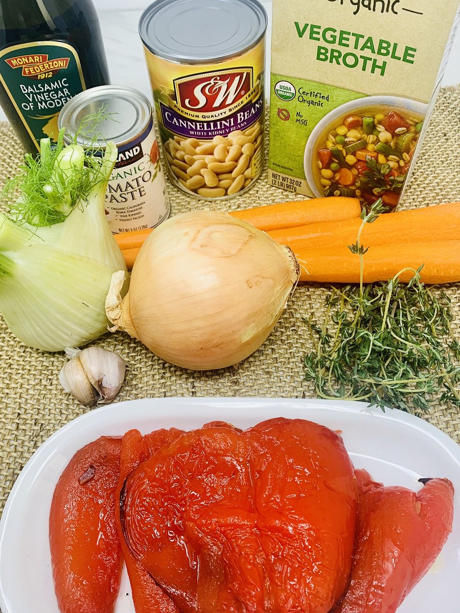 Instant Pot Red Pepper Tomato Soup Ingredients Gathered Together