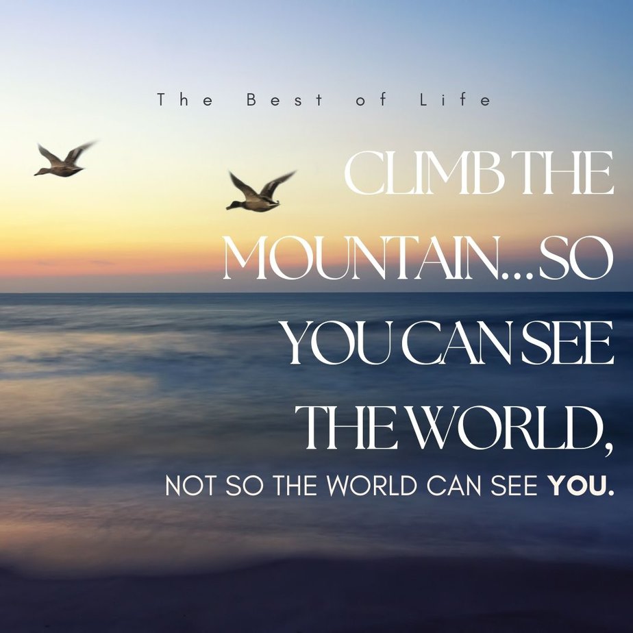 Quotes About Mountains  Climb the mountain...so you can see the world, not so the world can see you.