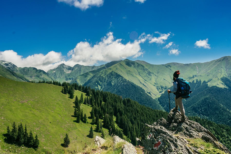 Quotes About Mountains to Inspire Risk Taking A Woman Hiking in Green Mountains