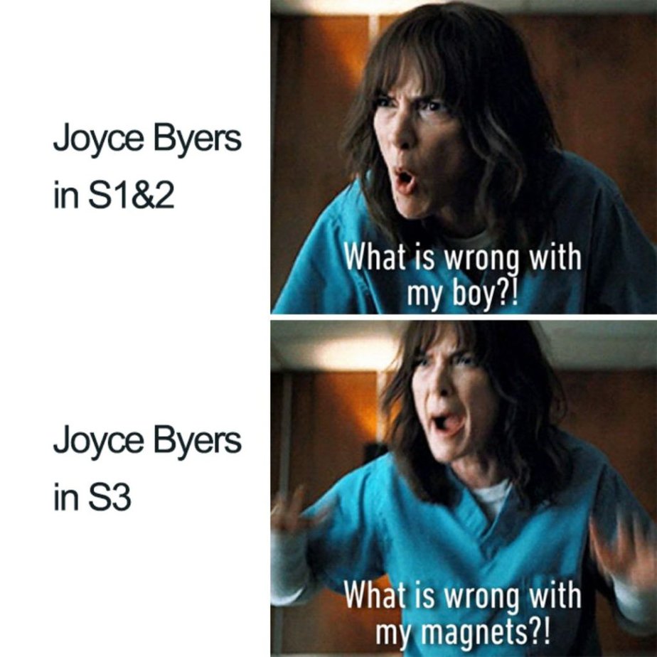 Best Stranger Things Memes Season 3 Two Pictures of Joyce Freaking Out About Magnets