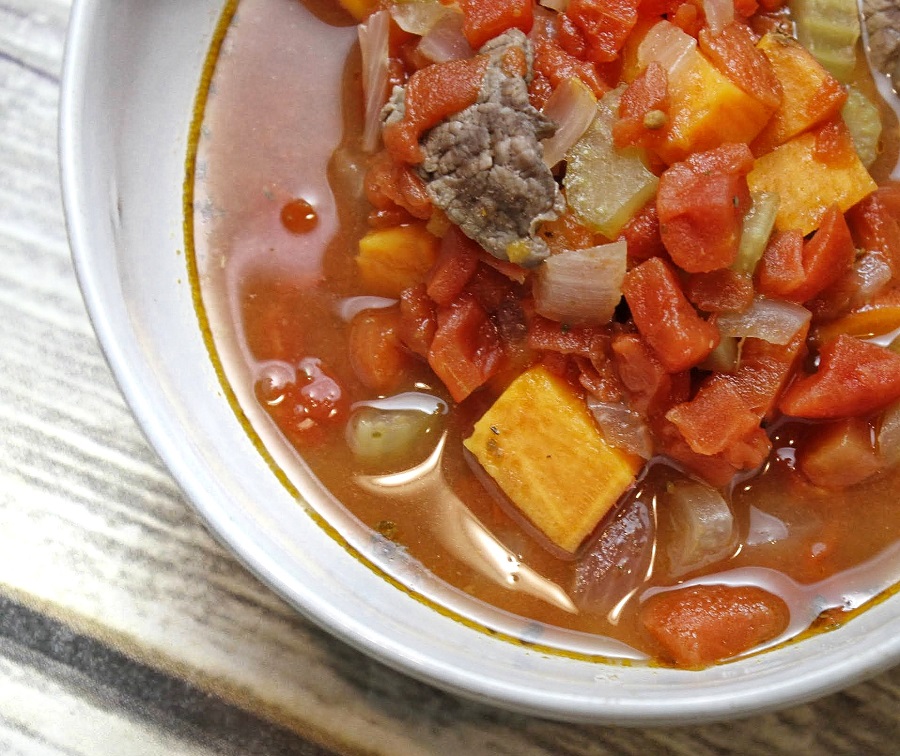 Instant Pot Whole30 Vegetable Soup Close Up of a Bowl of Soup