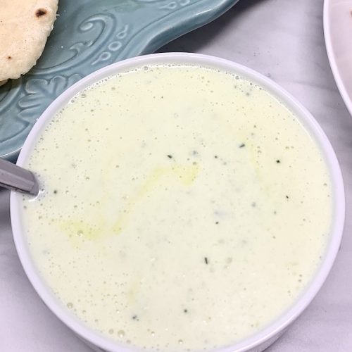 Homemade Tzatziki Sauce Recipe Overhead View of Sauce in a Bowl