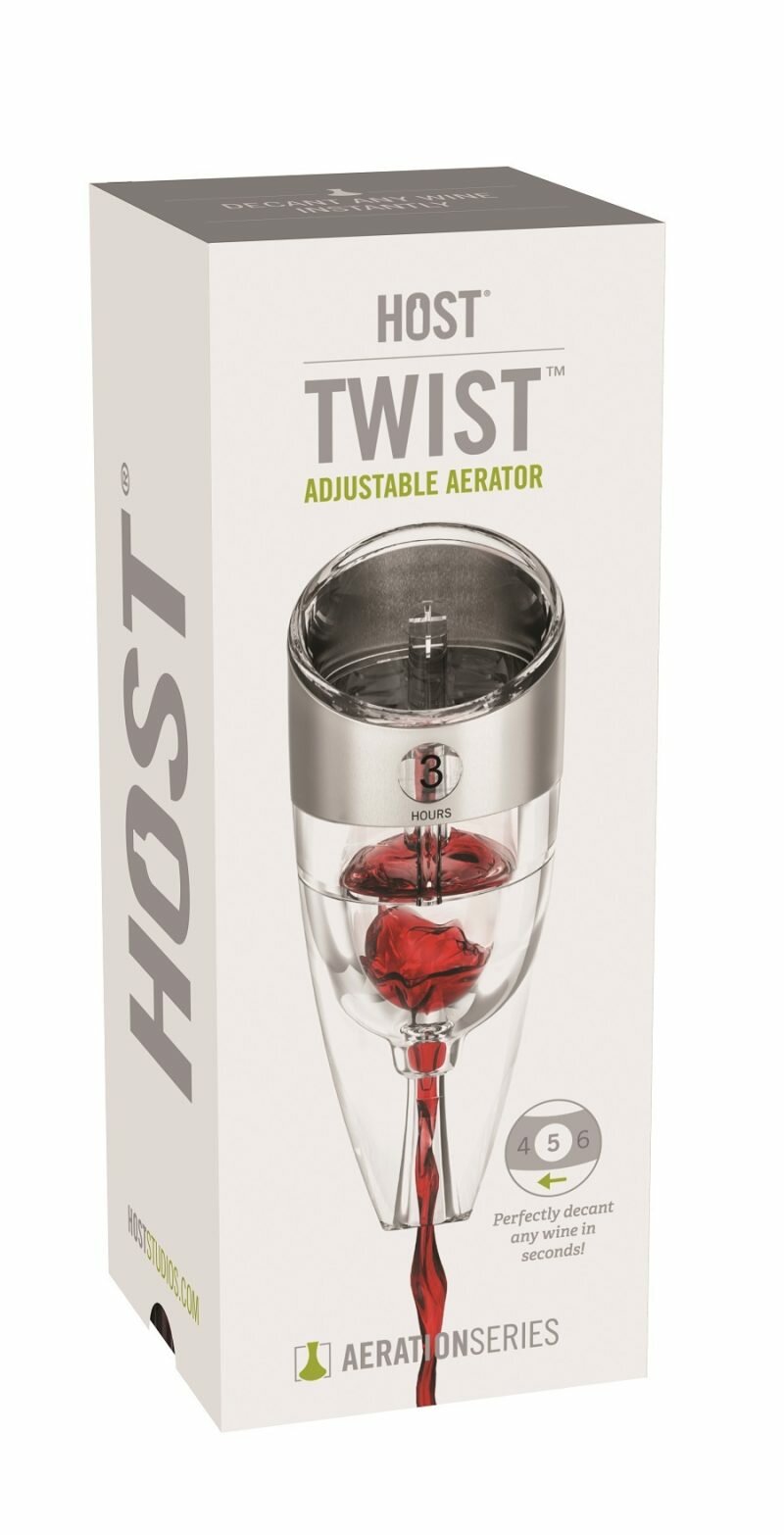 Stainless Steel Luxury Adjustable Wine Aerator in Packaging Against a White Background