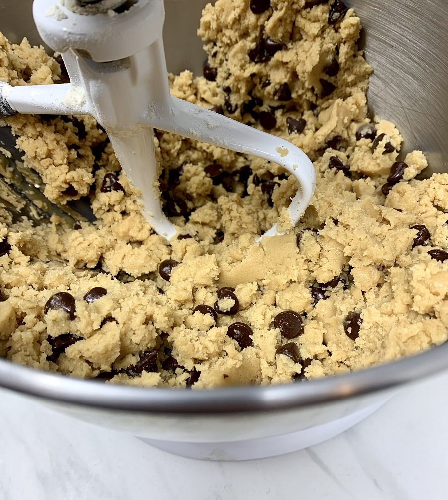 Edible Cookie Dough Bites Dough Being Mixed with a Stand Mixer