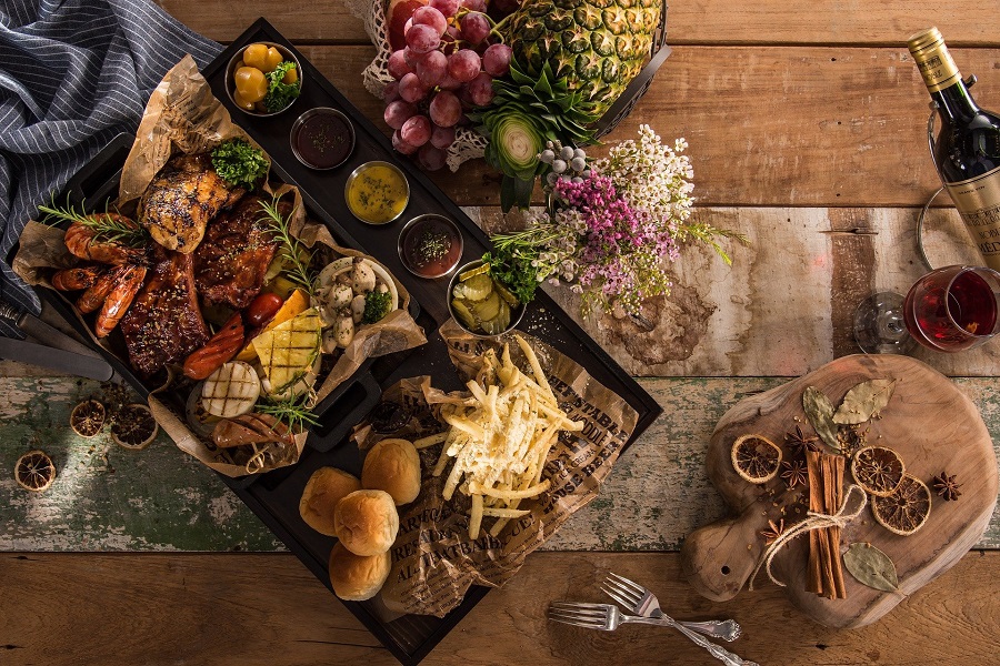 Party Food Platter Finger Food Ideas Overhead View of a Platter of Food on a Wooden Table