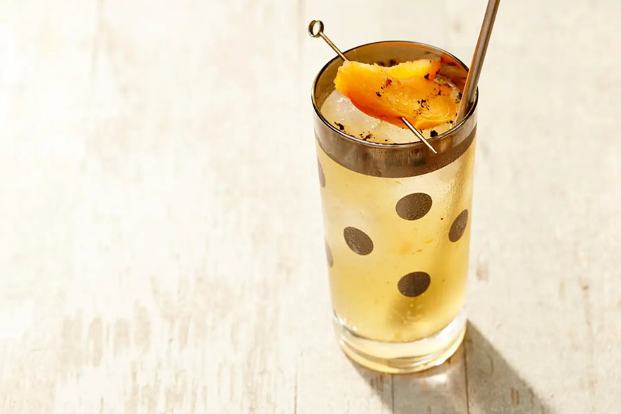 Easy Whiskey Drinks Seared Apricot-Ginger Cooler with a Straw