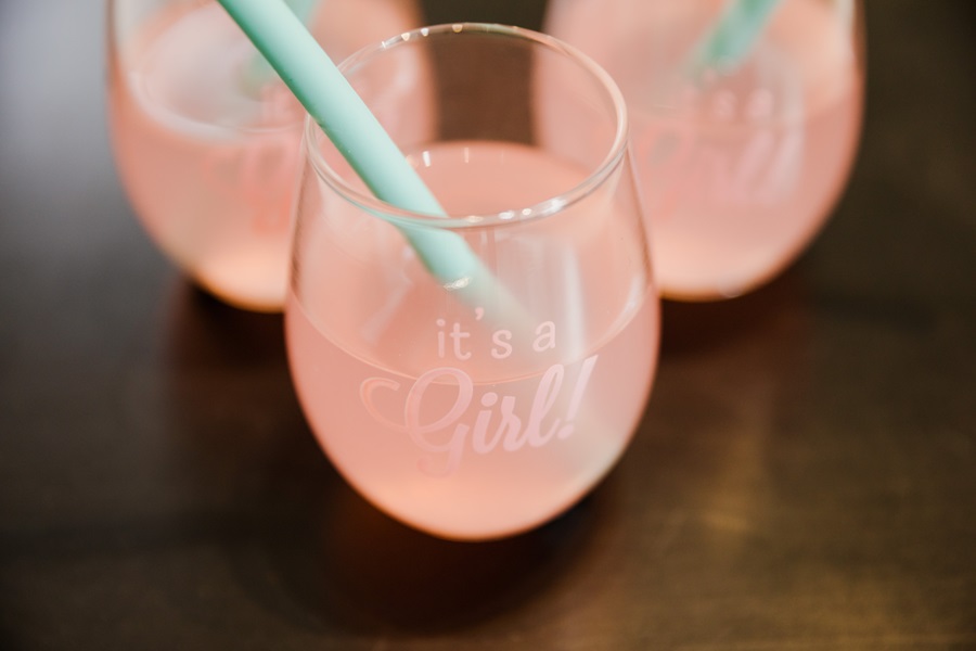 Baby Shower Food Ideas for a Girl Close Up of Three Wine Glasses That Say "It's a Girl!" Filled with a Pink Liquid