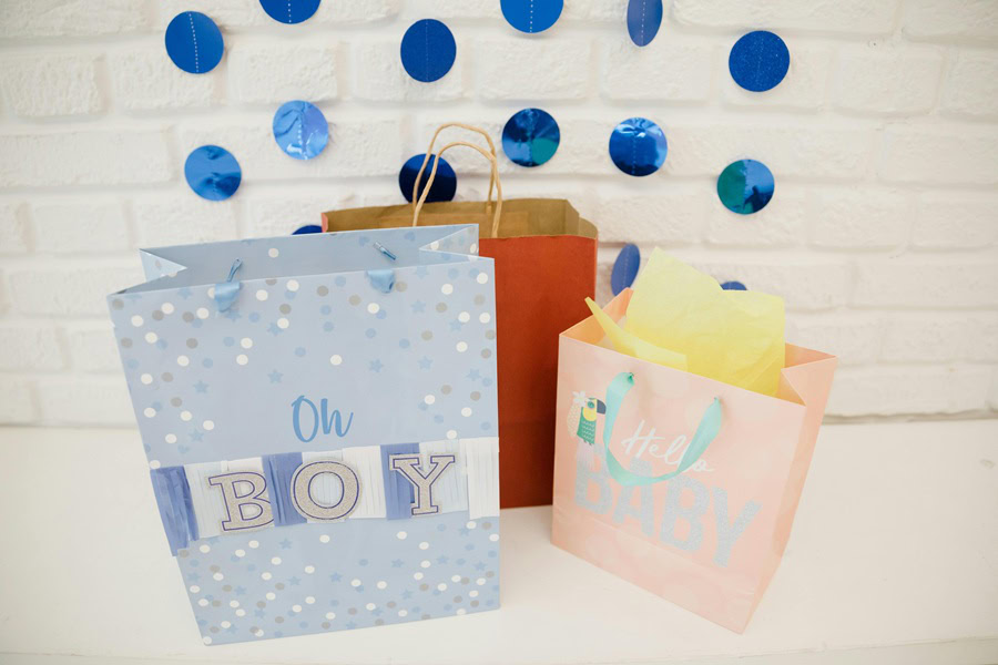 Baby Shower Ideas for Boys Gift Bags for a New Mom on a Gift Table