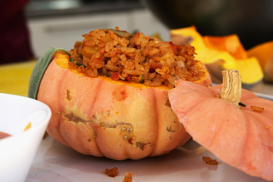 Best Thanksgiving Stuffing Recipes Close Up of a Small Pumpkin Stuffed with Food