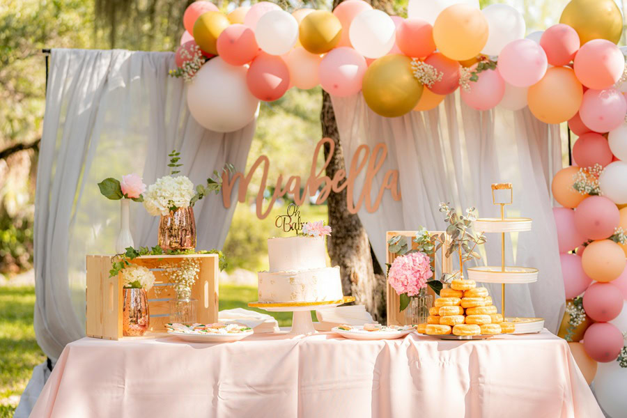 Baby Shower Ideas for Girls Close Up of a Dessert Table at a Baby Shower 