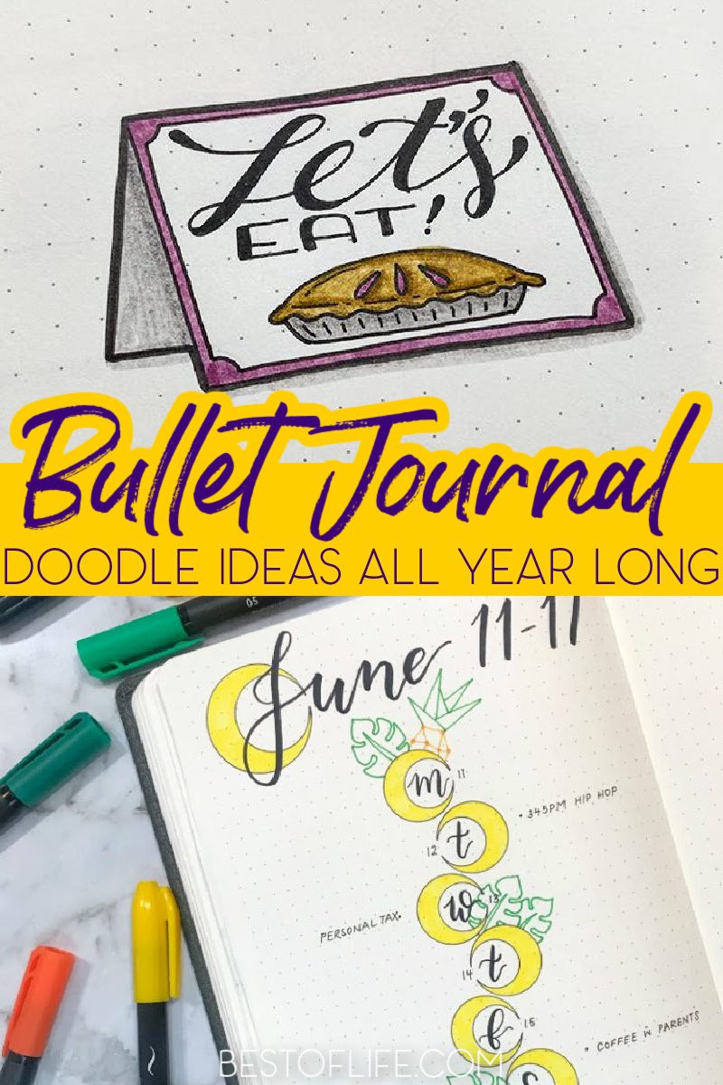 Bullet journal hand drawn doodles are great ways to add personal flair to the book of your life, your day to day, and your goals for the future. Bullet Journal Ideas | Bullet Journal Drawings | Doodles for Bullet Journals | Life Organization Tips #bulletjournal #doodles