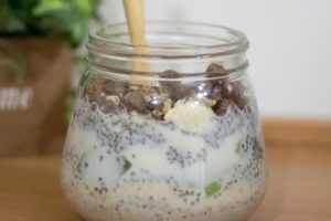 Best Overnight Oats in a Jar Recipes Close Up of a Small Glass Jar Filled with Overnight Oats and Chocolate Chips