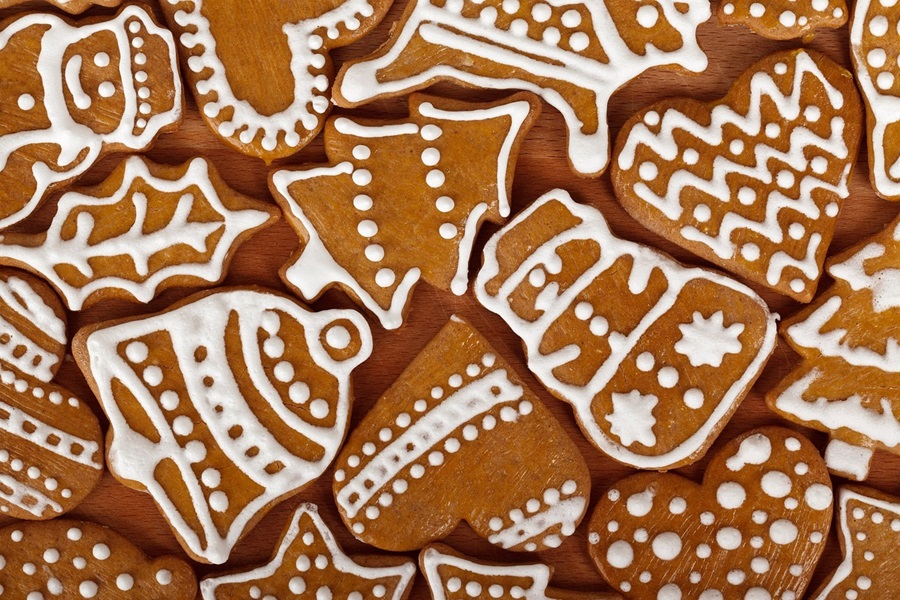 Holiday Cookie Recipes Close Up of Gingerbread Cookies in Different Christmas Shapes
