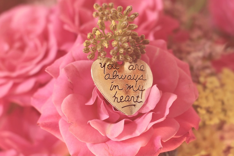 Valentine's Day Party Decorations for Kids Close Up of a Pink Flower with a Small Heart-Shaped Gold Piece Inside
