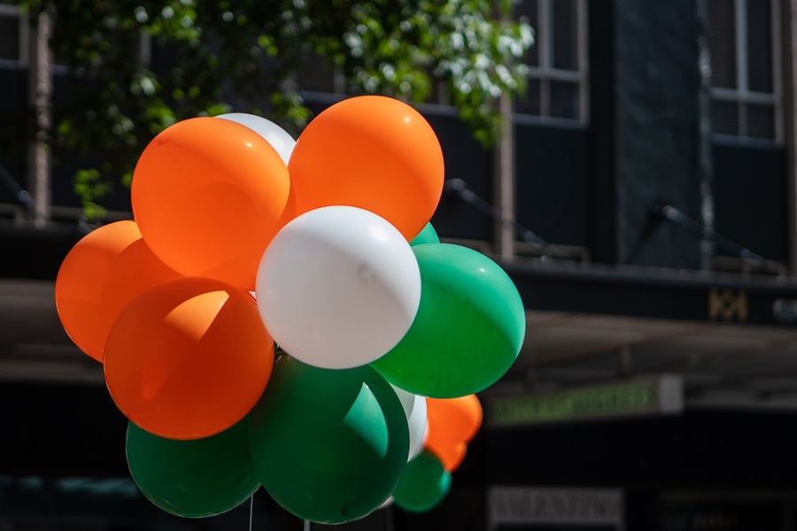Best St Patricks Day Decorations for a Cheap Party Close Up of Balloons in Orange, White and Green