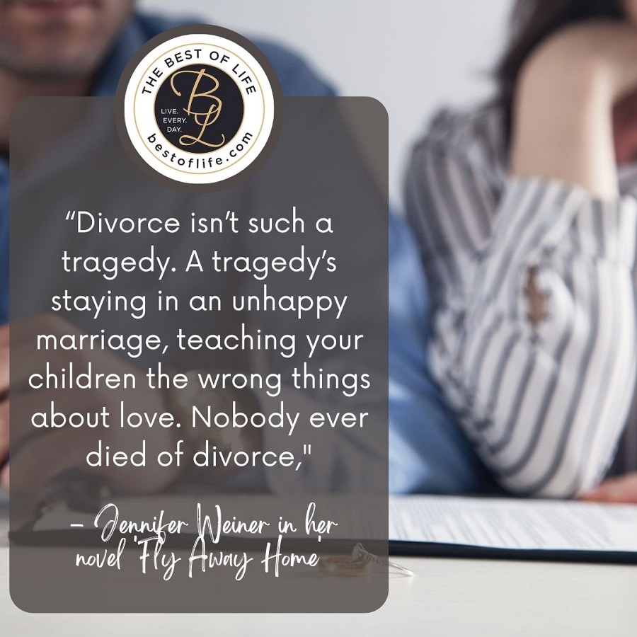 Quotes About New Beginnings After Divorce “Divorce isn’t such a tragedy. A tragedy’s staying in an unhappy marriage, teaching your children the wrong things about love. Nobody ever died of divorce,” -Jennifer Weiner
