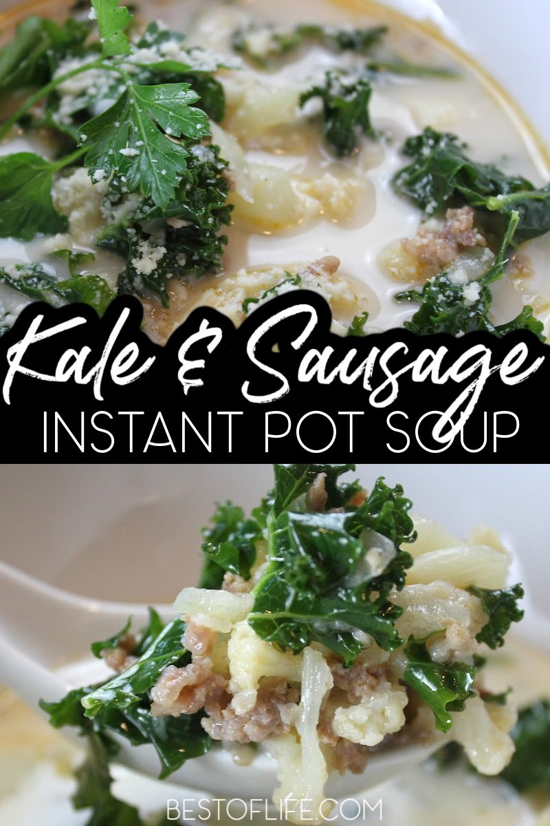 This Instant Pot creamy sausage and kale soup is perfect for family meals and you can easily scale the recipe for a delicious party food. Low Carb Recipes | Healthy Instant Pot Soup Recipes | Recipes with Kale | Instant Pot Dinner Recipes | Easy Instant Pot Recipes | Soup Dinner Recipes #Instant Pot #soup via @thebestoflife