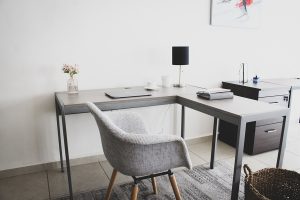 Office Decor Ideas for your Home Office View of an All White Office with a Gray Desk and Desk Chair