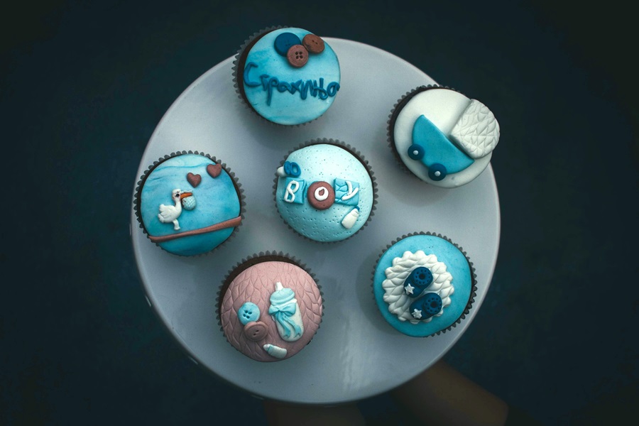 15 Boy Baby Shower Food Ideas Overhead of Baby Shower Cupcakes