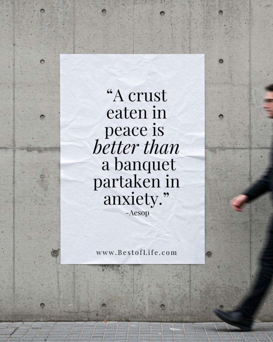 Motivational Quotes for People Who Struggle with Anxiety “A crust eaten in peace is better than a banquet partaken in anxiety.” -Aesop