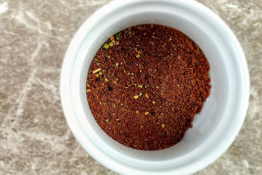 Beanless Instant Pot Chili Recipe a Small Ramekin of Chili Seasonings Mixed Together