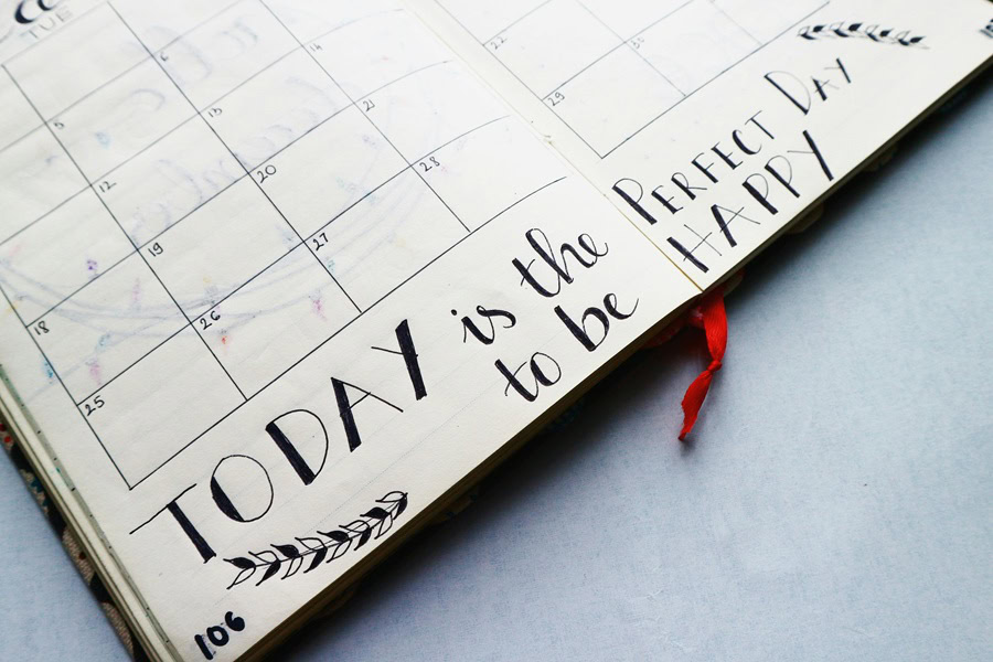 Printable Bullet Journal Templates Close Up of a Bullet Journal Page with "Today is the Perfect Day to be Happy" Written on It 