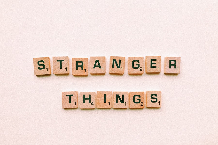 Stranger Things Memes Season 2 Word Scramble Letter Blocks Spelling Out Stranger Things Against a Pinkish White Background