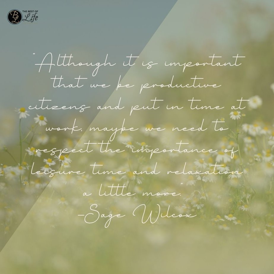 Best Quotes for National Relaxation Day “Although it is important that we be productive citizens and put in time at work, maybe we need to respect the importance of leisure time and relaxation a little more.” -Sage Wilcox