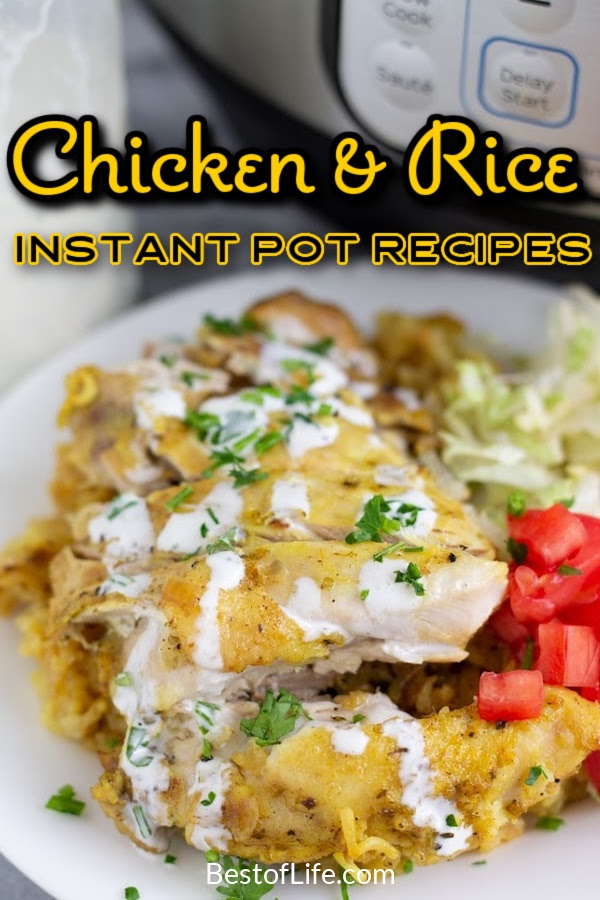 Add these easy Instant Pot chicken and rice recipes to your meal planning! They are perfect for weeknights when you are short on time. Instant Pot Dinner Recipes | Chicken Dinner Recipes | Rice Recipes | Chicken Recipes | Instant Pot Recipes | Instant Pot Family Dinners | Family Dinner Recipes | Instant Pot Recipes with Chicken | Instant Pot Recipes with Rice #instantpot #chickenrecipes via @thebestoflife