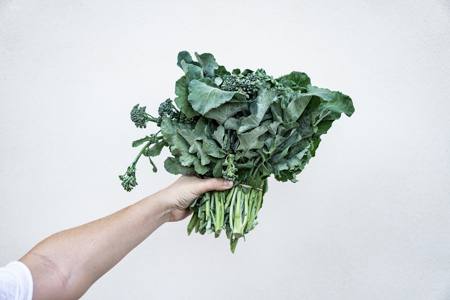  Instant Pot Soups with Kale a Person Holding Up a Bundle of Kale Against a White Backdrop
