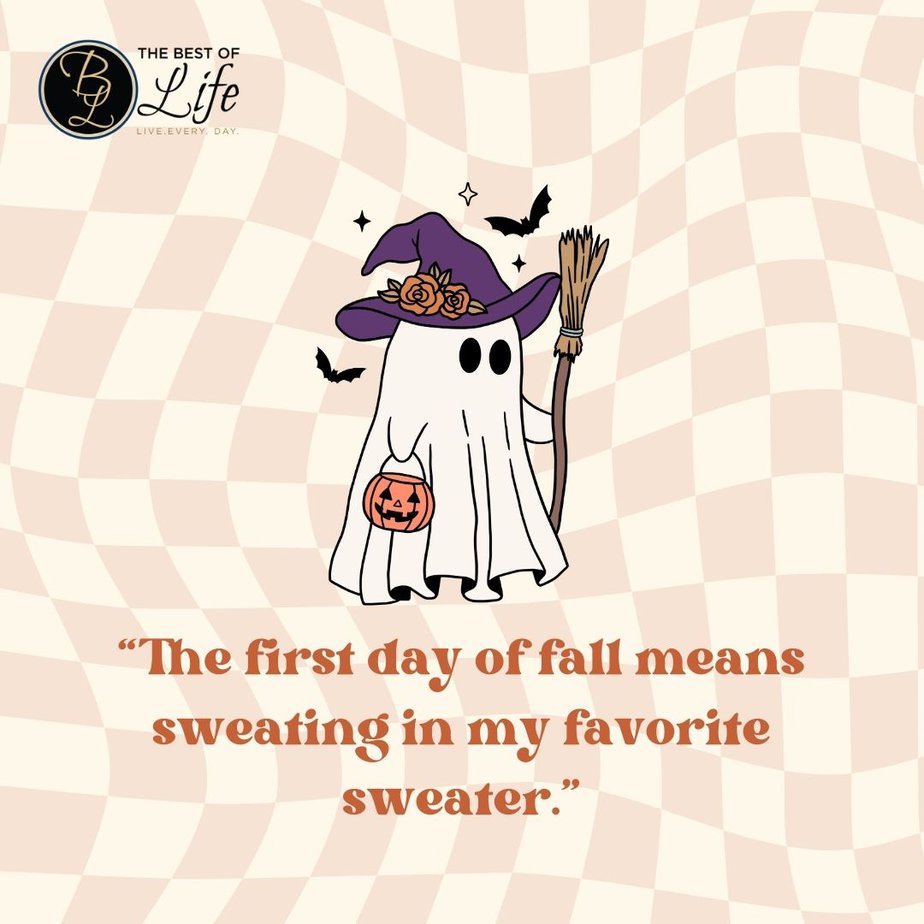 Best Fall Quotes for Pumpkin Spice Season “The first day of fall means sweating in my favorite sweater.”