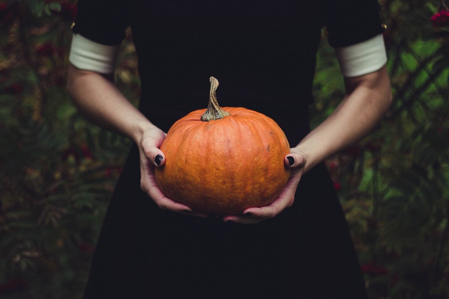 Halloween Party Aesthetic Ideas Close Up of a Woman Holding a Pumpkin