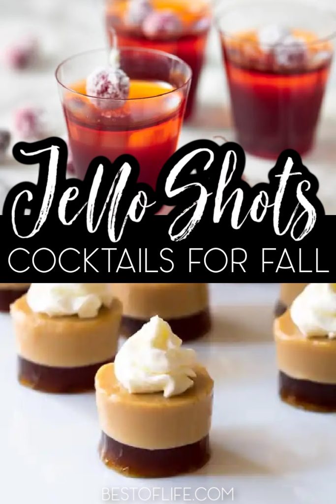 Spice up those fall and winter parties with colorful fall Jello shot recipes! Enjoy these fall Jello shots with family and friends! Fall Cocktail Recipes | Party Planning | Fall Party Recipes | Halloween Recipes | Thanksgiving Recipes | Halloween Cocktail Recipes | Thanksgiving Cocktail Recipes #fallrecipes #jelloshots