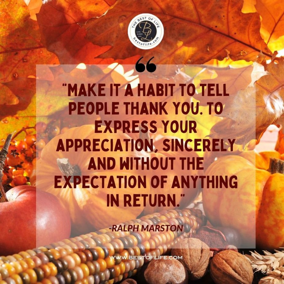 Thankful Quotes “Make it a habit to tell people thank you. To express your appreciation, sincerely and without the expectation of anything in return.” -Ralph Marston