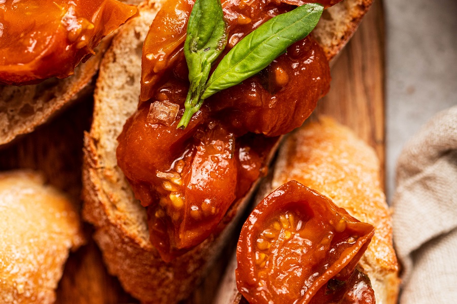 Crostini Bruschetta Appetizer Recipe Close Up of Bruschetta with Tomatoes