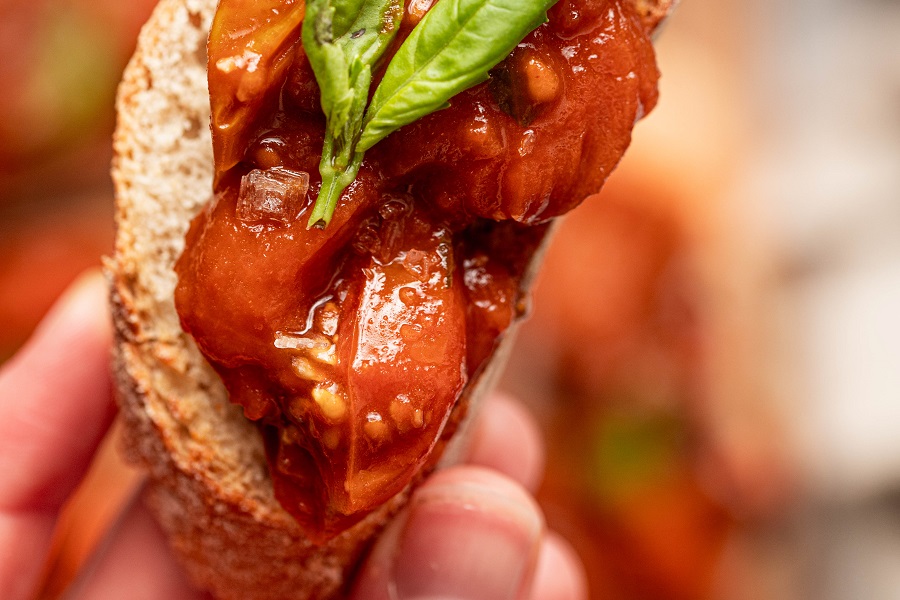 New Years Eve Finger Food Ideas Close Up of Bruschetta with Tomatoes and Basil